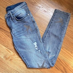 Rock & Republic Silver Chain Bird Distressed Skinny Blue Jeans Women's Size 4